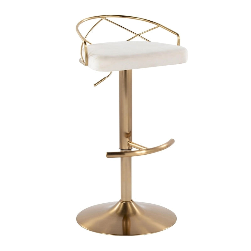 Sgabelli da Bar Regolabili Girevoli, Velluto/Ecopelle, Base Oro/Cromo, Set da 2