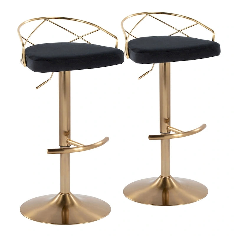Sgabelli da Bar Regolabili Girevoli, Velluto/Ecopelle, Base Oro/Cromo, Set da 2