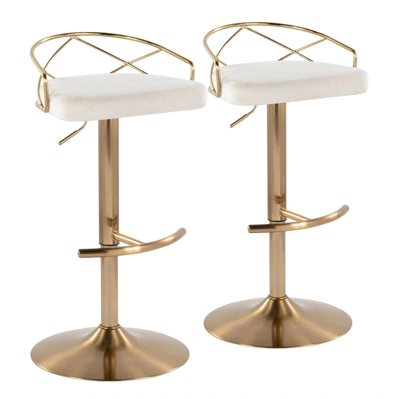Sgabelli da Bar Regolabili Girevoli, Velluto/Ecopelle, Base Oro/Cromo, Set da 2