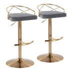 Sgabelli da Bar Regolabili Girevoli, Velluto/Ecopelle, Base Oro/Cromo, Set da 2