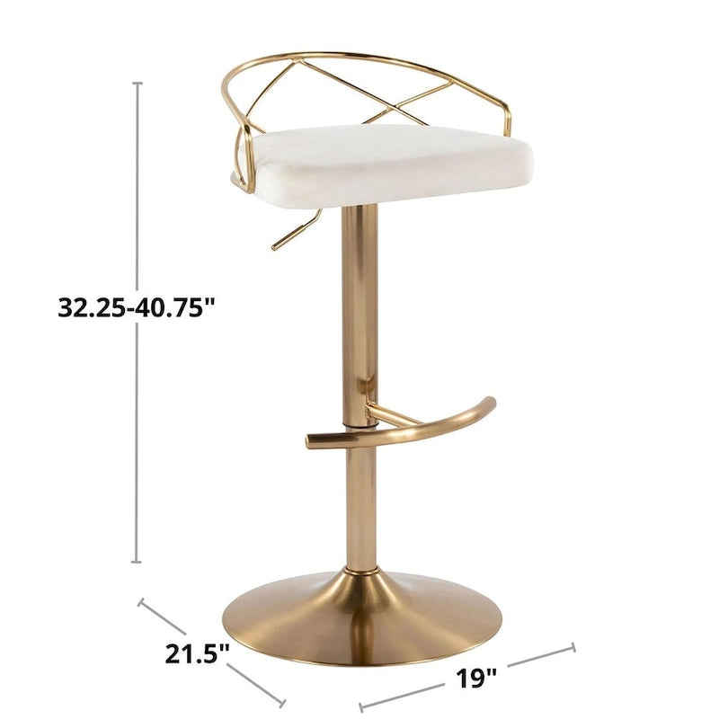 Sgabelli da Bar Regolabili Girevoli, Velluto/Ecopelle, Base Oro/Cromo, Set da 2