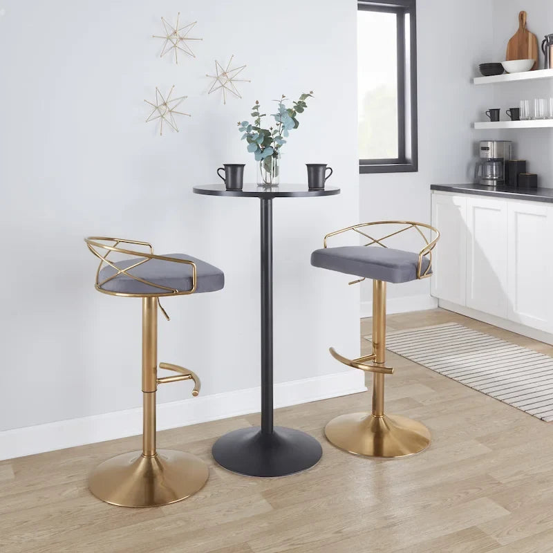 Sgabelli da Bar Regolabili Girevoli, Velluto/Ecopelle, Base Oro/Cromo, Set da 2