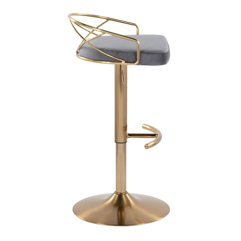 Sgabelli da Bar Regolabili Girevoli, Velluto/Ecopelle, Base Oro/Cromo, Set da 2