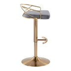 Sgabelli da Bar Regolabili Girevoli, Velluto/Ecopelle, Base Oro/Cromo, Set da 2