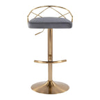 Sgabelli da Bar Regolabili Girevoli, Velluto/Ecopelle, Base Oro/Cromo, Set da 2