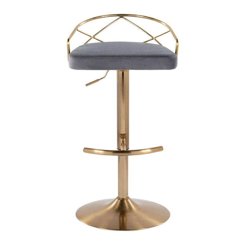 Sgabelli da Bar Regolabili Girevoli, Velluto/Ecopelle, Base Oro/Cromo, Set da 2