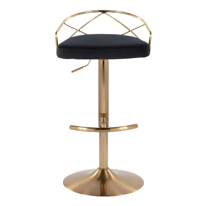 Sgabelli da Bar Regolabili Girevoli, Velluto/Ecopelle, Base Oro/Cromo, Set da 2