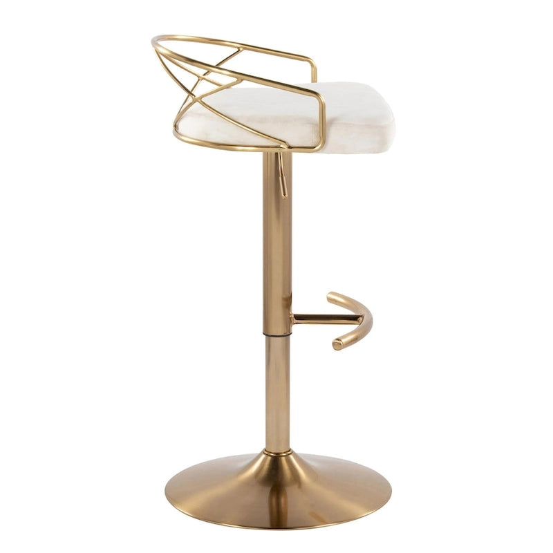 Sgabelli da Bar Regolabili Girevoli, Velluto/Ecopelle, Base Oro/Cromo, Set da 2