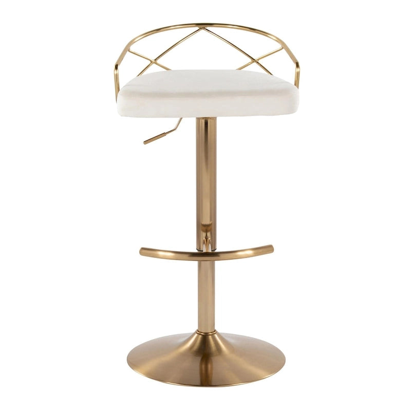 Sgabelli da Bar Regolabili Girevoli, Velluto/Ecopelle, Base Oro/Cromo, Set da 2