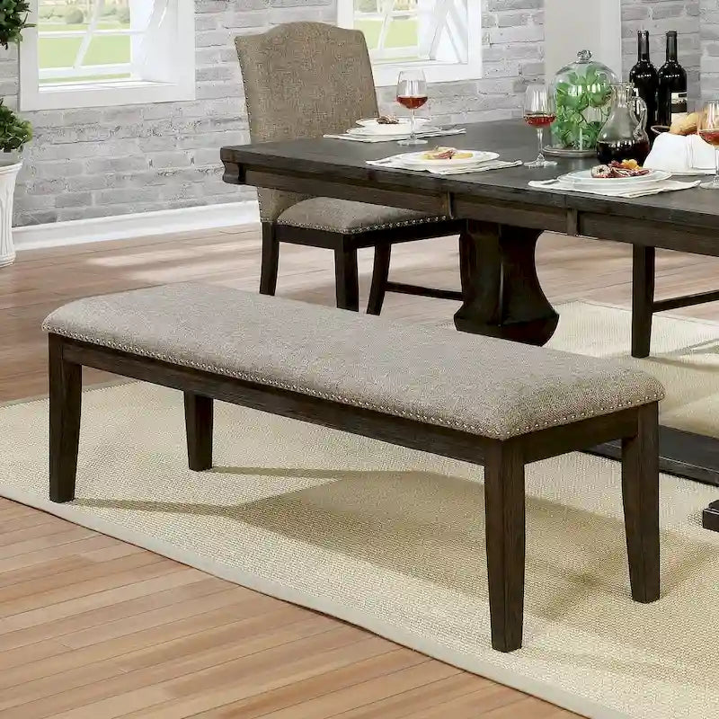 Panca da pranzo in tessuto grigio espresso e legno per 2 persone