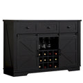 Credenza Buffet Stile Rustico, Nero/Bianco, Porta Scorrevole a Granaio, 3 Cassetti, Portabottiglie e Portacalici, Uso per 1-2 Persone