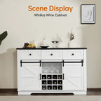 Credenza Buffet Stile Rustico, Nero/Bianco, Porta Scorrevole a Granaio, 3 Cassetti, Portabottiglie e Portacalici, Uso per 1-2 Persone