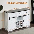Credenza Buffet Stile Rustico, Nero/Bianco, Porta Scorrevole a Granaio, 3 Cassetti, Portabottiglie e Portacalici, Uso per 1-2 Persone