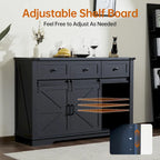 Credenza Buffet Stile Rustico, Nero/Bianco, Porta Scorrevole a Granaio, 3 Cassetti, Portabottiglie e Portacalici, Uso per 1-2 Persone