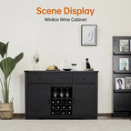 Credenza Buffet Stile Rustico, Nero/Bianco, Porta Scorrevole a Granaio, 3 Cassetti, Portabottiglie e Portacalici, Uso per 1-2 Persone