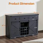Credenza Buffet Stile Rustico, Nero/Bianco, Porta Scorrevole a Granaio, 3 Cassetti, Portabottiglie e Portacalici, Uso per 1-2 Persone