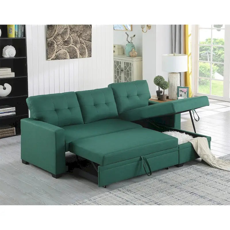 Divano componibile con chaise longue, letto estraibile, contenitore, in grigio chiaro/grigio/verde/beige/blu — 3+ posti a sedere