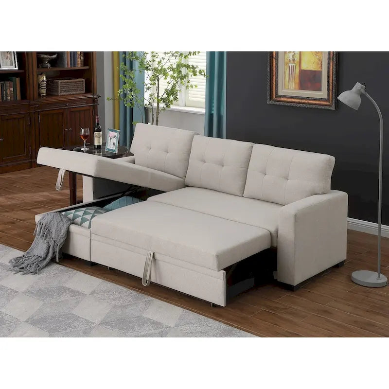 Divano componibile con chaise longue, letto estraibile, contenitore, in grigio chiaro/grigio/verde/beige/blu — 3+ posti a sedere
