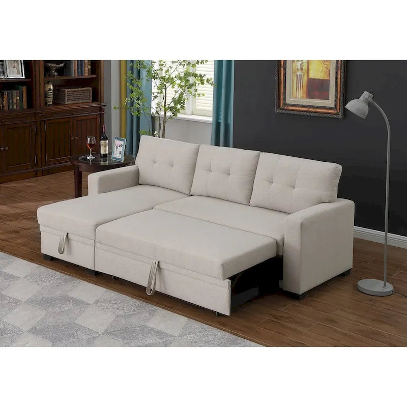 Divano componibile con chaise longue, letto estraibile, contenitore, in grigio chiaro/grigio/verde/beige/blu — 3+ posti a sedere