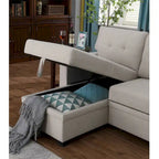 Divano componibile con chaise longue, letto estraibile, contenitore, in grigio chiaro/grigio/verde/beige/blu — 3+ posti a sedere