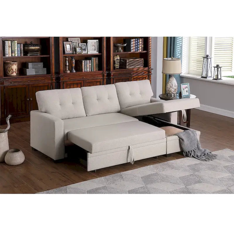 Divano componibile con chaise longue, letto estraibile, contenitore, in grigio chiaro/grigio/verde/beige/blu — 3+ posti a sedere