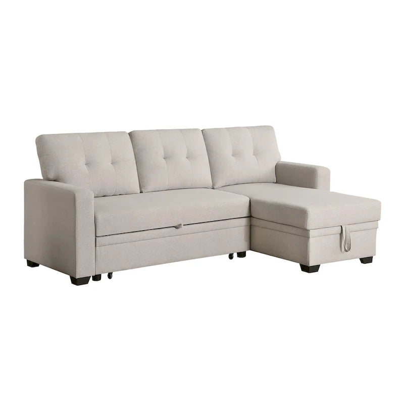 Divano componibile con chaise longue, letto estraibile, contenitore, in grigio chiaro/grigio/verde/beige/blu — 3+ posti a sedere