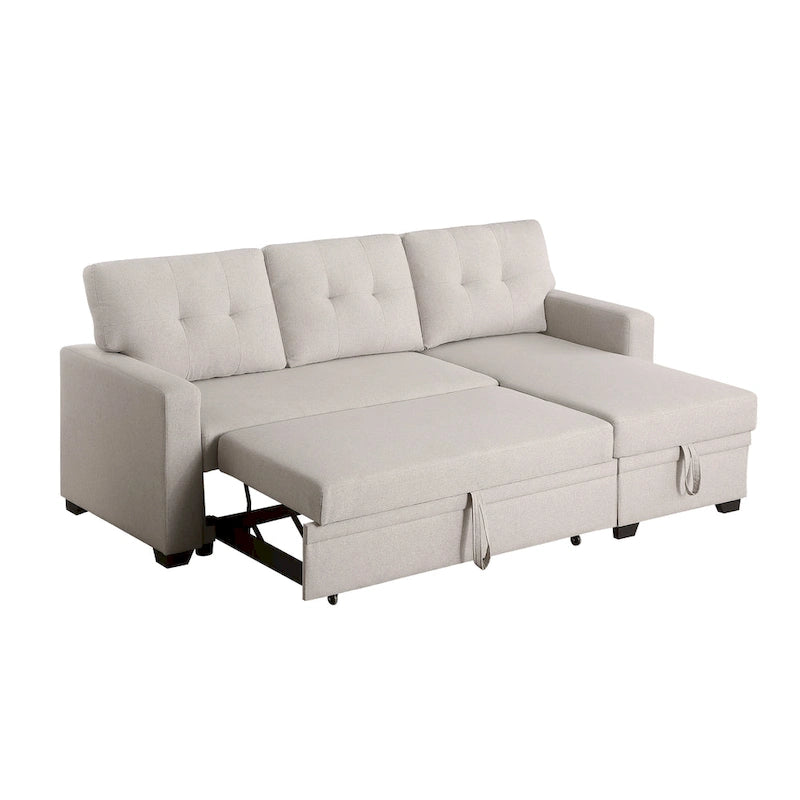 Divano componibile con chaise longue, letto estraibile, contenitore, in grigio chiaro/grigio/verde/beige/blu — 3+ posti a sedere