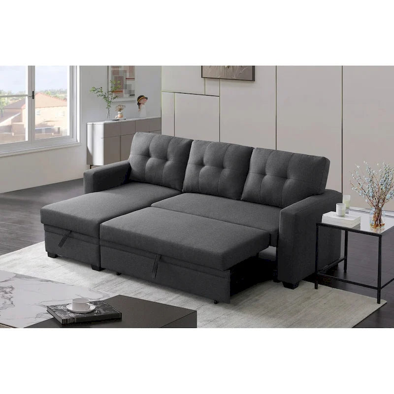 Divano componibile con chaise longue, letto estraibile, contenitore, in grigio chiaro/grigio/verde/beige/blu — 3+ posti a sedere