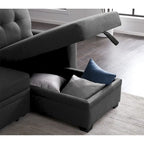 Divano componibile con chaise longue, letto estraibile, contenitore, in grigio chiaro/grigio/verde/beige/blu — 3+ posti a sedere