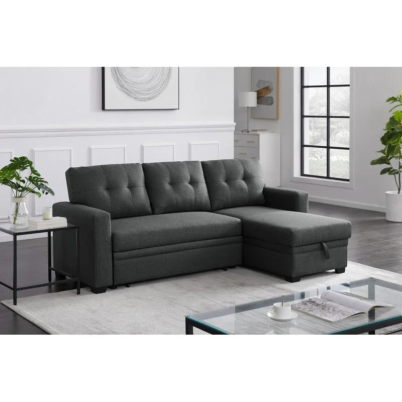 Divano componibile con chaise longue, letto estraibile, contenitore, in grigio chiaro/grigio/verde/beige/blu — 3+ posti a sedere