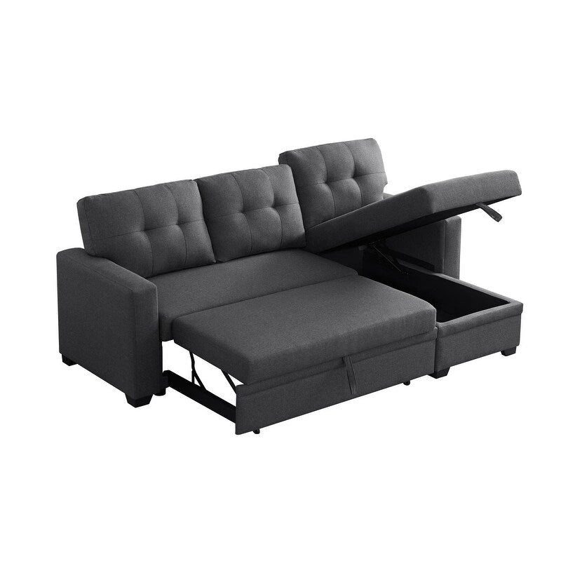 Divano componibile con chaise longue, letto estraibile, contenitore, in grigio chiaro/grigio/verde/beige/blu — 3+ posti a sedere