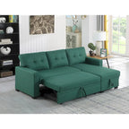 Divano componibile con chaise longue, letto estraibile, contenitore, in grigio chiaro/grigio/verde/beige/blu — 3+ posti a sedere