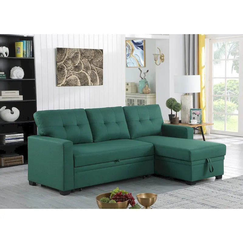 Divano componibile con chaise longue, letto estraibile, contenitore, in grigio chiaro/grigio/verde/beige/blu — 3+ posti a sedere