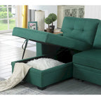 Divano componibile con chaise longue, letto estraibile, contenitore, in grigio chiaro/grigio/verde/beige/blu — 3+ posti a sedere