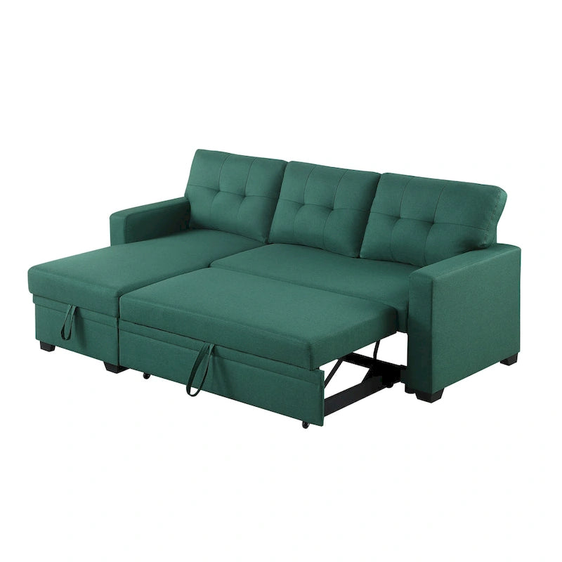 Divano componibile con chaise longue, letto estraibile, contenitore, in grigio chiaro/grigio/verde/beige/blu — 3+ posti a sedere