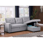 Divano componibile con chaise longue, letto estraibile, contenitore, in grigio chiaro/grigio/verde/beige/blu — 3+ posti a sedere