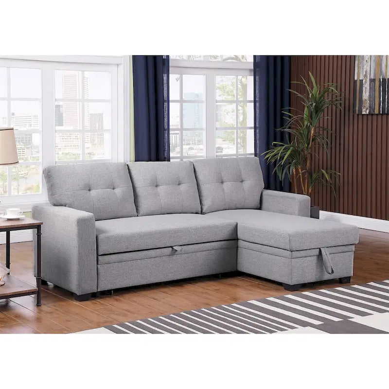 Divano componibile con chaise longue, letto estraibile, contenitore, in grigio chiaro/grigio/verde/beige/blu — 3+ posti a sedere