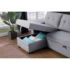 Divano componibile con chaise longue, letto estraibile, contenitore, in grigio chiaro/grigio/verde/beige/blu — 3+ posti a sedere