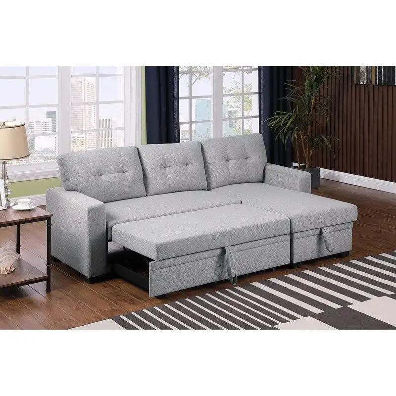 Divano componibile con chaise longue, letto estraibile, contenitore, in grigio chiaro/grigio/verde/beige/blu — 3+ posti a sedere