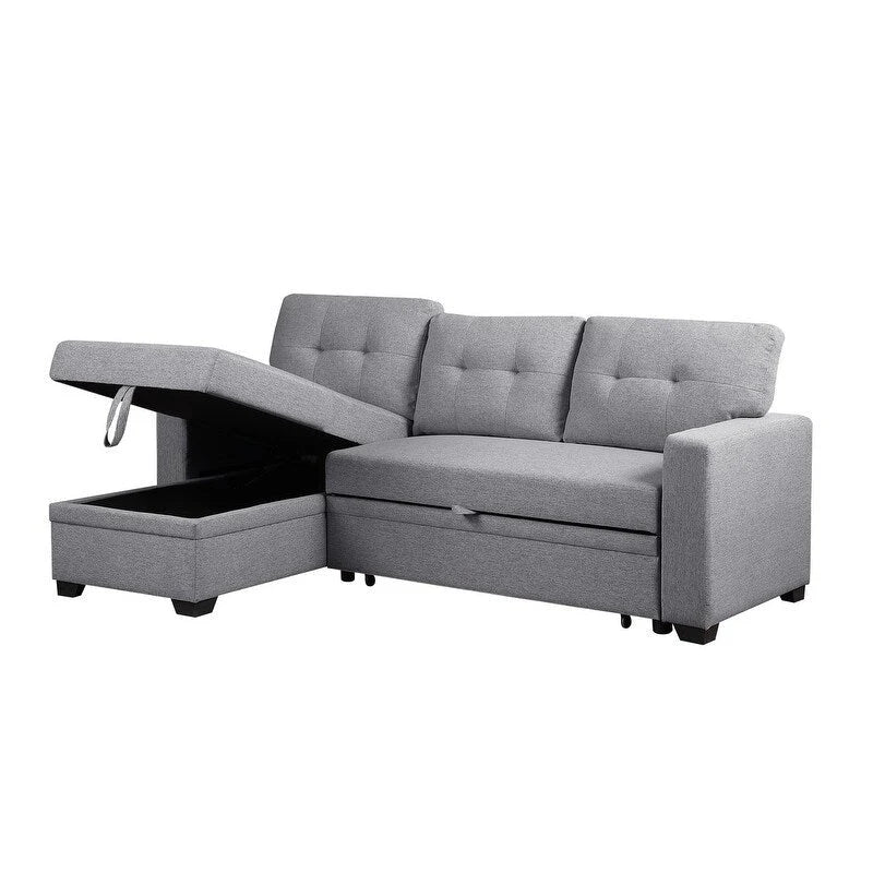Divano componibile con chaise longue, letto estraibile, contenitore, in grigio chiaro/grigio/verde/beige/blu — 3+ posti a sedere