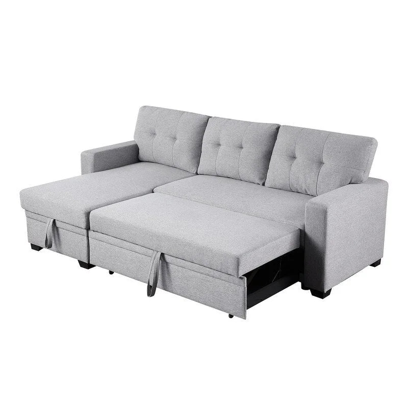 Divano componibile con chaise longue, letto estraibile, contenitore, in grigio chiaro/grigio/verde/beige/blu — 3+ posti a sedere