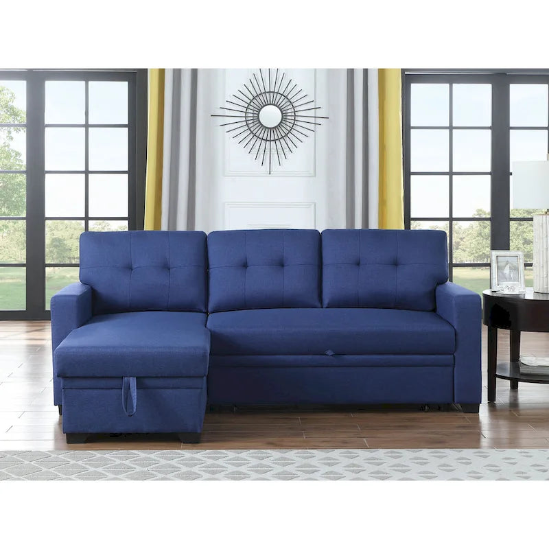 Divano componibile con chaise longue, letto estraibile, contenitore, in grigio chiaro/grigio/verde/beige/blu — 3+ posti a sedere