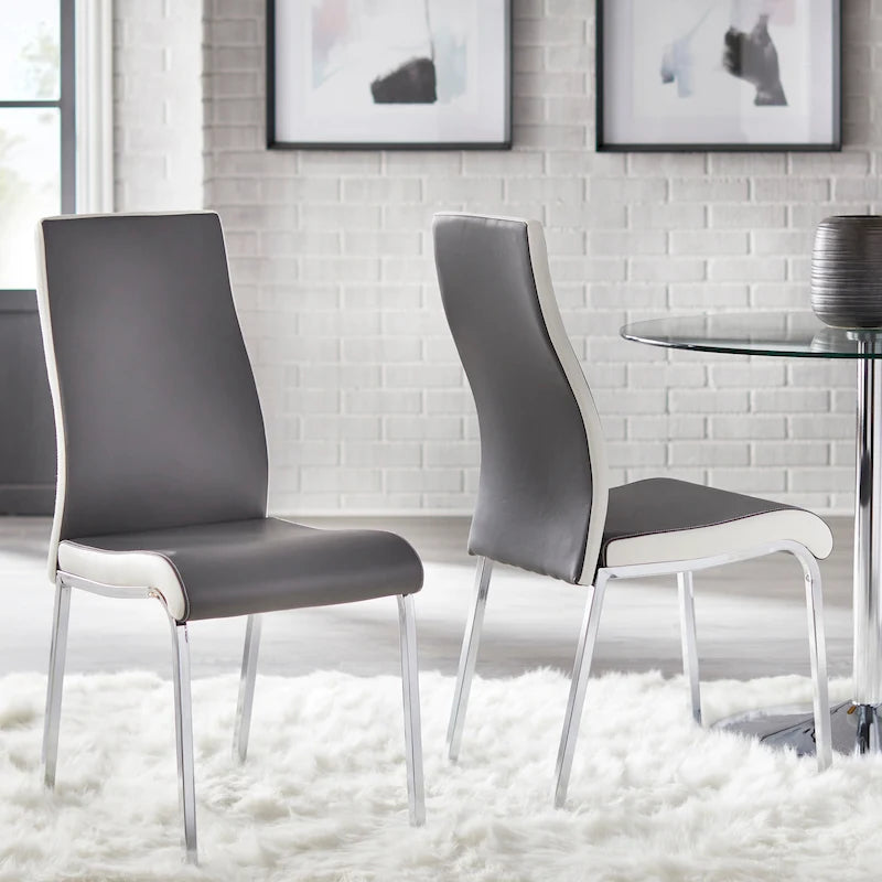 Sedia da pranzo in similpelle, senza braccioli, set da 2 – Grigio/Bianco o Bianco