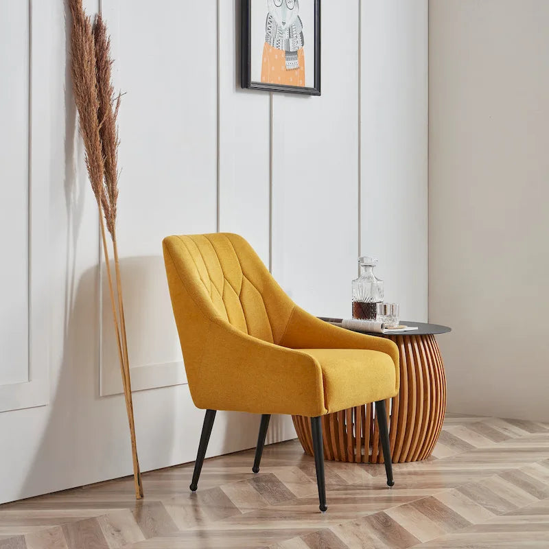 Poltrona accent imbottita con gambe in metallo, 1 posto — Beige / Giallo / Grigio