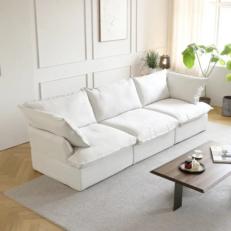 Divano sezionale in velluto, beige/bianco/nero, 4 pezzi