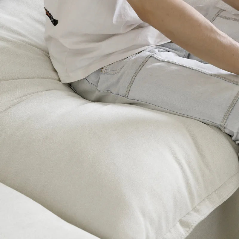 Divano sezionale in velluto, beige/bianco/nero, 4 pezzi