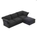 Divano sezionale in velluto, beige/bianco/nero, 4 pezzi