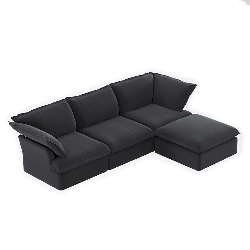 Divano sezionale in velluto, beige/bianco/nero, 4 pezzi