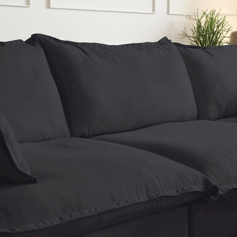 Divano sezionale in velluto, beige/bianco/nero, 4 pezzi