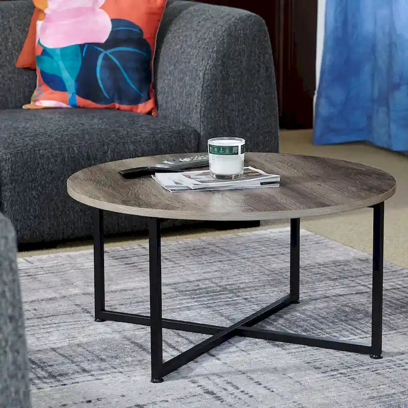 Tavolino da caffè rotondo, stile industriale, struttura in acciaio, colori multipli — 1 persona
